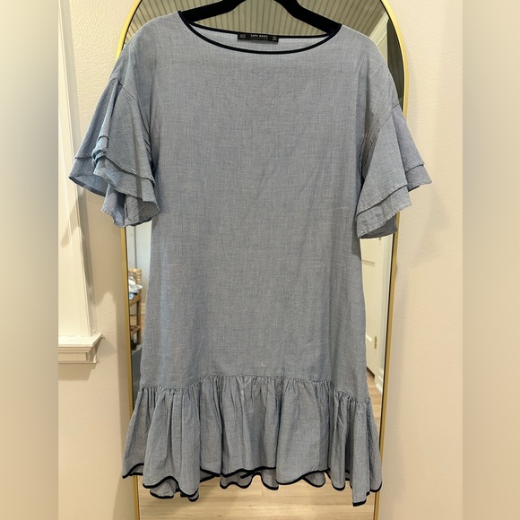 Zara Stripes Ruffle Hem Dress-Size X-Small - Picture 4 of 4